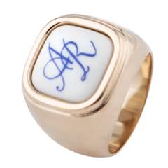 Master-Signet Ring square with monogram (2 letters) in cobalt blue, 925 silver rose plated
