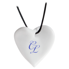 Pendant "Curved heart" with monogram (2 letters) in Cobalt Blue, 2,5 x 2,5 cm