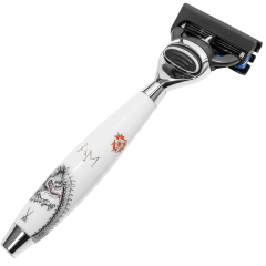 Mühle Edition Meissen, cartridge razor with Gillette Fusion, porcallin handle, Ming Dragon, monogram, H 14,5 cm