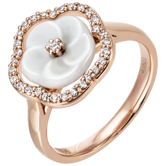 Ring Royal Blossom Frame, 750 rose gold, 1 porcelain blossom S, 31 brillants approx 0,25 ct, TW, VSI, full cut good