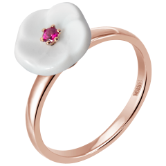 Ring Royal Blossom Basic Ruby, 750 rose gold, 1 porcelain blossom S with 1 ruby 0,07ct, TW, VSI, full cut good