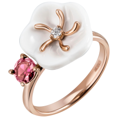 Ring Royal Blossom Gem "Tourmaline Pink", 750 rose gold, 50 mm, 1  porcelain blossom M, 1 Tourmaline Pink 0,51 ct, 1 brilliant 0,0