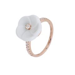 Ring Royal Blossom Diamond, 750 rose gold, 1 porcelain blossom M, 15 brillants 0,22 ct, VS, fw, full cut good