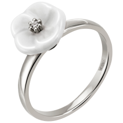 Ring Royal Blossom Basic, 750 white gold, 1 porcelain blossom S with 1 brillant 0,02 ct, TW, VSI, full cut good