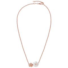 Collier Royal Blossom Pavé, 750 Roségold, Länge 45 cm plus 1 Öse bei 42 cm, 32 brillants. 0,18 ct VS, fw, full cut good