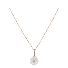 Collier Royal Blossom Pavé, 750 rose gold, length 45/42 cm, 1 porcelaine blossom M, 8 brillants. 0,13 ct, VS, fw, full cut good