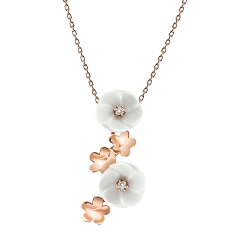 Necklace Royal Blossom Bouquet, 750 rose gold, 5 Blossoms S/XS, 2 porcelain blossoms S, 2 brilliants 0,04 ct, TW, VSI, full cut go