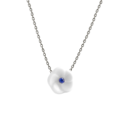 Necklace Royal Blossom Basic Sapphire, 750 white gold, 1 porcelain blossom S with 1 Sapphire 0,07 ct blue faceted, length 45cm