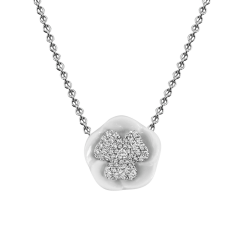 Necklace Royal Blossom Pavé, 750 white gold, 1 blossom pavé, 1 porcelain blossom M, 49 brilliants 0,224 ct, TW, VSI, full cut good