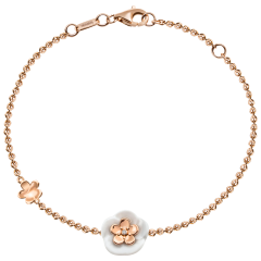 Bracelet Royal Blossom Bouquet, 750 rose gold, 2 gold blossoms M/S, 1 porcelain blossom M, 1 brilliant 0,01 ct, TW, VSI, full cut