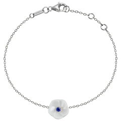 Bracelet Royal Blossom Basic Sapphire,  750 white gold, 1 porcelain blossom S with 1 Sapphire 0,07 ct blue faceted, length 19cm