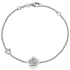 Bracelet Royal Blossom Bouquet, 750 white gold, 2 gold blossoms M/S, 1 porcelain blossom M, 1 brilliant 0,01 ct, TW, VSI, full cut