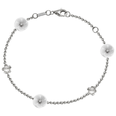 Bracelet Royal Blossom Bouquet, 750 white gold, 5 Blossoms S/XS, 3 porcelain blossoms S, 3 brilliants 0,06 ct, TW, VSI, 2 gold blo