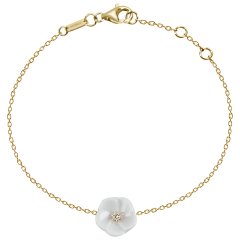 Bracelet Royal Blossom Basic,  750 yellow gold, 1 porcelain blossom S with 1 brilliant 0,02 ct, TW, VSI, full cut good, length 19c