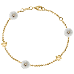 Bracelet Royal Blossom Bouquet, 750 yellow gold, 5 Blossoms S/XS, 3 porcelain blossoms S, 3 brilliants 0,06 ct, TW, VSI, 2 gold bl
