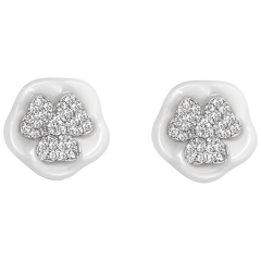 Ear studs Royal Blossom Pavé, 750 white gold, 2 blossoms S pavé,  2 porcelain blossoms M, 62 brilliants 0,232 ct, TW, VSI, full cu