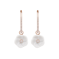 Earrings Royal Blossom Diamond, 750 rose gold, 2 porceain blossoms M, 32 brilliants  0,46 ct, VS, fw, full cut good