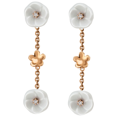 Earrings Royal Blossom Bouquet, 750 rose gold, 3 Blossoms S/XS/S, 4  porcealin blossoms S, 4 brilliants 0,08 ct, TW, VSI, full cut