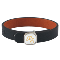 Leather Bracelet with monogram (2 letters) in gold