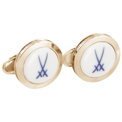 Cufflinks Trademark Swords in cobalt blue, 925 silver gold plated 2,2 x 4 cm