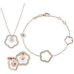 Set Royal Blossom Frame Earrings, Bracelet & Collier, 750 rose gold