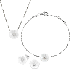 Set Royal Blossom Basic Earrings, Bracelet & Collier, 750 white gold