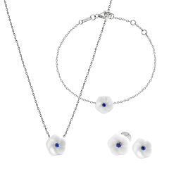 Set Royal Blossom Basic Sapphire, Earrings, Bracelet & Collier, 750 white gold