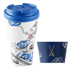 Coffee to go mug with plastic lid and cuff, Shape "nova", Fortune Dragon, V 0,35 l