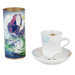 Drinking chocolate set, 2-pcs, ADORATIO Schokoladenkunst drinking chocolate 250g, cup & saucer form "Schwanendessin", V 0,14 l