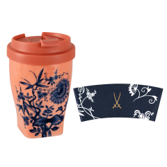 Coffee to go mug small with plastic lid and cuff, Shape "Nova", "The Original", red V 0,35 l