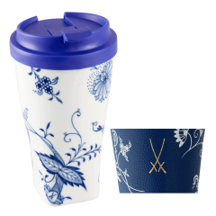 Coffee to go mug with plastic lid and cuff, "Blue Onion", Shape "nova", V 0,35 l
