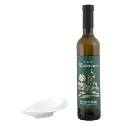 Wine set dish, 2-pcs, Wackerbarth Riesling Spätlese 0,5l, 9,5 % vol., dish, Shape "Waves Relief"
