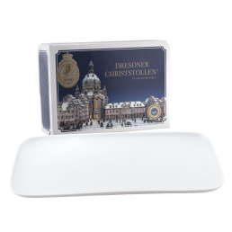 Stollen set, Dresdner Christstollen® 500g, Plate rectangular, Shape "nova", white