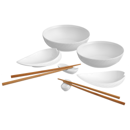 Asia set with chopsticks, Shape "Waves Relief", white