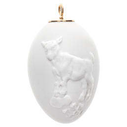Easter egg with relief, goatling, white, bisque, H 5 cm