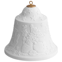 Bell with relief, snowman, white, bisque, H 8 cm