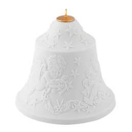Bell with relief, angel, white, bisque, H 8 cm