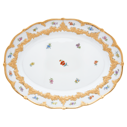 Platter, oval, Shape "B-Form", Strewn flowers, gold (bronze coloured), light, L 40 cm