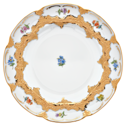 Dinner Plate, Shape "B-Form", Strewn flowers, gold (bronze coloured), light, Ø 22 cm