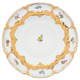 Soup Plate, Shape "B-Form", Strewn flowers, gold (bronze coloured), light, ø 24 cm