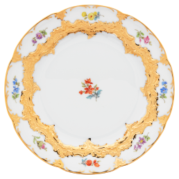 Bread- and Butter Plate, Shape "B-Form", Strewn flowers, gold (bronze coloured), light, Ø 15,5 cm