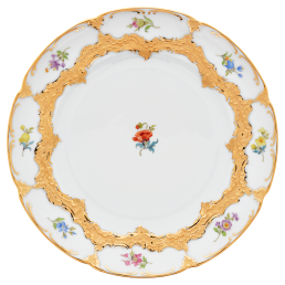 Starter- and Dessert Plate, Shape "B-Form", Strewn flowers, gold (bronze coloured), light, Ø 20 cm