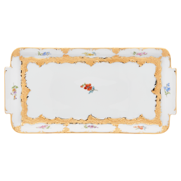 Platter, square, Shape "B-Form", Strewn flowers, gold (bronze coloured), light, L 29 cm