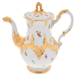 Coffee Pot, large, Shape "B-Form", Strewn flowers, gold (bronze coloured), light, V 1,5 l