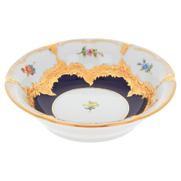 Bowl, Shape "B-Form", strewn flowers, royal blue ground, bronze coloured, L  cm