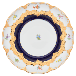 Soup Plate, Shape "B-Form", strewn flowers, royal blue ground, bronze coloured, ø 24 cm