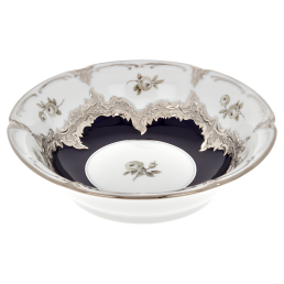 Bowl, Shape "B-Form", Strewn Roses, white-grey, royal blue, shiny platinum, L  cm