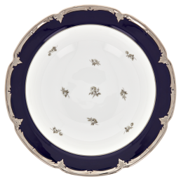 Bowl, large, Shape "B-Form", Strewn Roses, white-grey, royal blue, shiny platinum, ø 27 cm