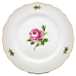 Dinner Plate, Shape "New Cutout", Pink rose, gold rim, Ø 28 cm