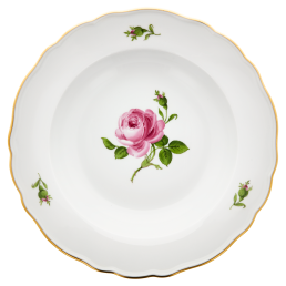 Soup Plate, Shape "New Cutout", Pink rose, gold rim, Ø 22 cm